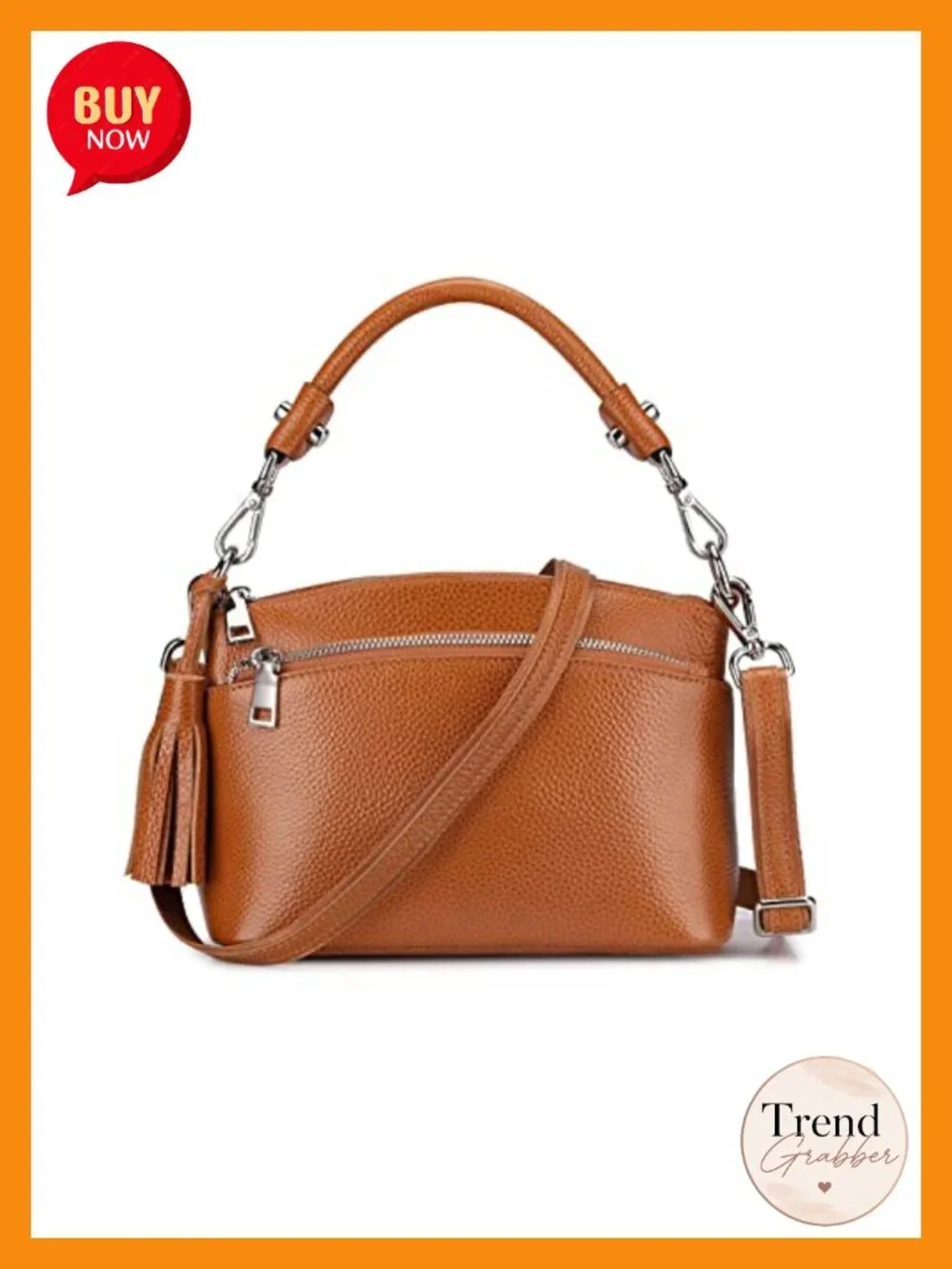 Genuine Leather Crossbody Bag with 7 Pockets Detachable Straps Satchel Handbag